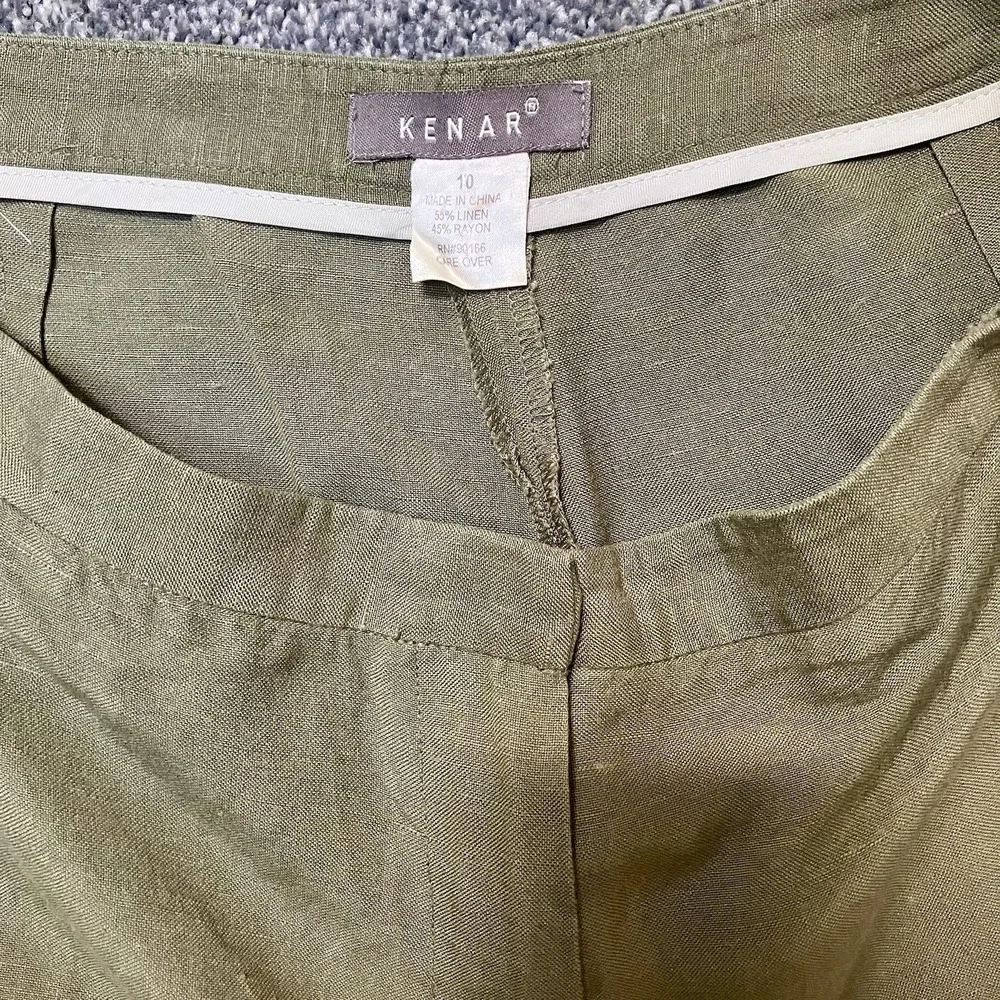 Kenar Size 10 Linen Rayon Blend Wide Leg Olive Green Pants Women's